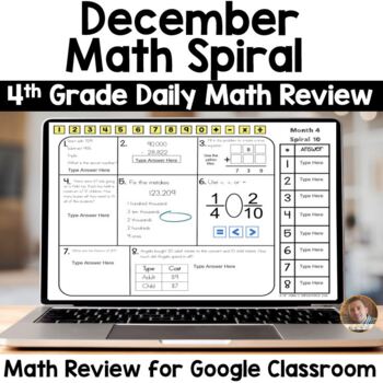 Preview of Digital December Math Spiral Review for Google Classroom: Daily Math 4th Grade
