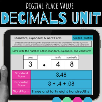 Preview of Digital Decimals Unit: Decimal Place Value, Compare Decimals {Google Slides}