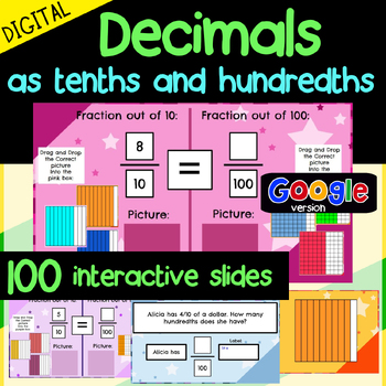 Preview of Digital Decimals as Tenths and Hundredths for Google Slides - intro to decimals