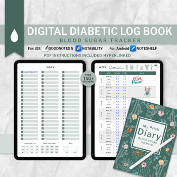 Preview of Digital Diabetic Log, Blood Sugar Logbook, Diabetes Tracker, Digital Notebook