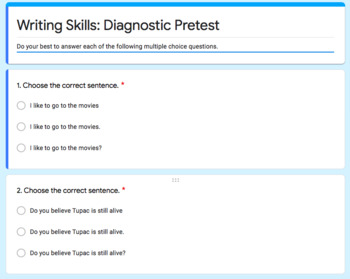 Preview of Digital Diagnostic Assessment for Middle School Writing or ELA classroom