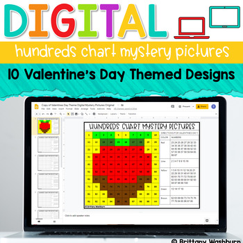 Preview of Digital Digital Pixel Art Hundreds Chart Pictures | Valentine's Day Theme