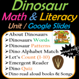 Digital Dinosaur Math and Literacy Unit | Virtual | 52 google Slides
