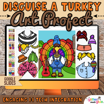 Preview of Digital Disguise a Turkey Art Project & Writing Prompts Google Slides Resource