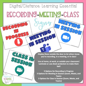 Preview of Digital/Distance Learning Signs - Recording in Progress Class/Meeting in Session