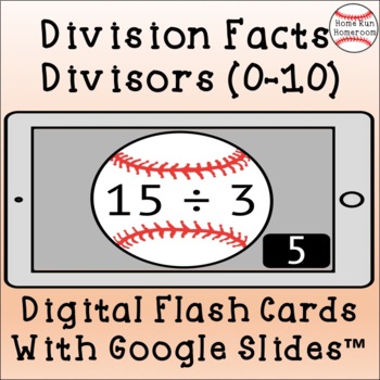 Preview of Baseball Division Facts Google Classroom™ Digital Flash Cards (0-10)