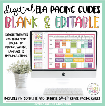Preview of Digital ELA Pacing Guide Editable for Middle School | 6th 7th 8th | Curriculum