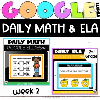 Preview of Digital ELA and Math for Google Classroom™ Bundle Week 2