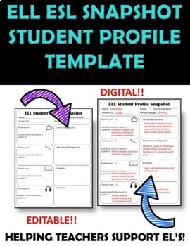 Preview of Digital ELL ESL Student Profile Snapshot Form for General Ed Teachers *EDITABLE 