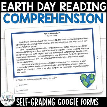 Preview of Digital Earth Day Activities | Google Forms Reading Comprehension