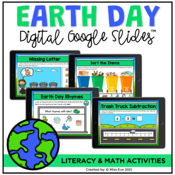 Preview of Digital Earth Day Literacy and Math Activities | Google Slides™