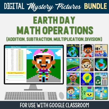 Preview of Earth Day Math Activity Google Classroom Digital Pixel Art Sheets Bundle