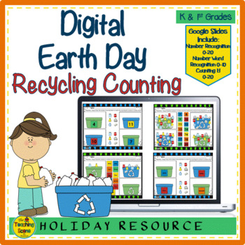 Preview of Earth Day Recycling Counting for Digital Google Slides Numbers & Number Words
