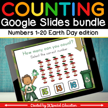 Preview of Earth Day counting 1-20 bundle | Digital Math Game for  Google Slides