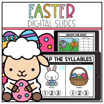 Preview of Digital Easter Google Slides Kindergarten | Easter Math and Literacy Activities