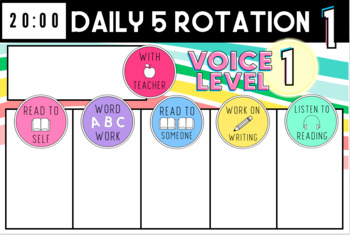 Preview of Classroom Daily 5 ColorPOP! Slides w/ Timers + Voice Levels (EDITABLE!)