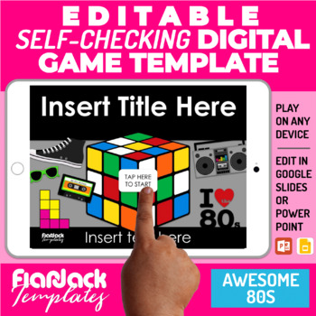 Preview of Digital Editable Self-Checking Google Slides PPT Game Template | Awesome 80s