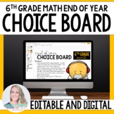 Digital End of Year 6th Grade Math Activity Choice Board