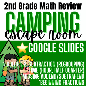 Preview of Digital End of Year Camping Escape Room 2nd Grade Math Review in Google Slides