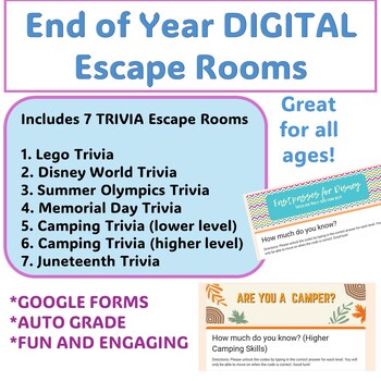 Preview of Digital Escape Room ALL TRIVIA based END OF YEAR
