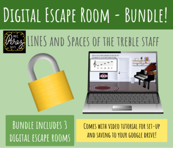 Preview of Digital Escape Room  - Bundle of 3 - Treble Clef Lines and Spaces