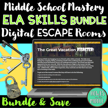 Preview of Middle School ELA Digital Escape Room Bundle: 5 Engaging Challenges