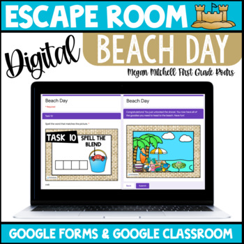 Preview of Digital Escape Room End of the Year Beach Day Activities Google Forms