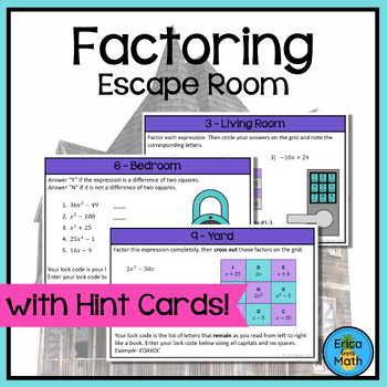 Preview of Factoring Review Escape Room Activity (Digital & Printable)