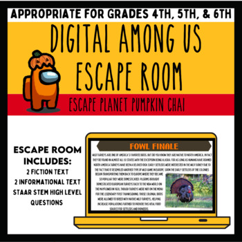 Preview of Digital Escape Room: Fall Reading Review / Halloween,Thanksgiving Among Us Theme
