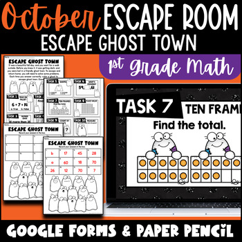 Preview of October Escape Room GHOST TOWN Math Paper Pencil & Google Forms