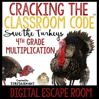 Preview of Digital Escape Room Grade 4 Thanksgiving Multiplication Math | Distance Learning