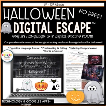 Preview of ELA Digital Escape Room, Halloween Digital Escape Room