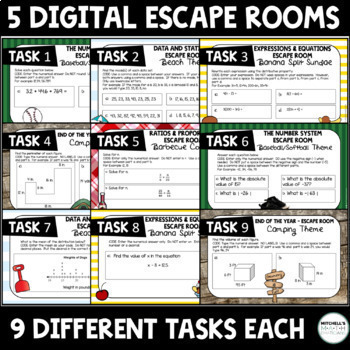 End Of The Year Digital Escape Rooms Bundle 6th Grade Math Distance Learning