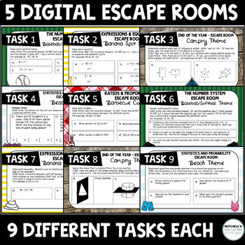 End Of The Year Digital Escape Rooms Bundle 7th Grade Math Distance Learning