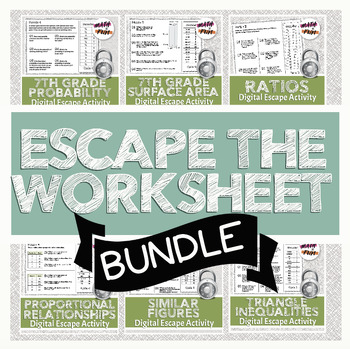 Preview of Escape the Worksheet | Self Checking Digital Google Activities |  7th BUNDLE