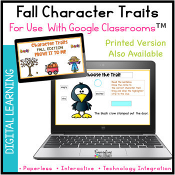 Preview of Digital FALL Character Traits Passages & Activities Google Classrooms™