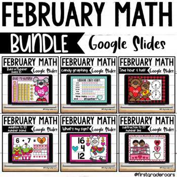 Preview of Digital FEBRUARY Math Centers on Google Slides BUNDLE 