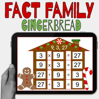 Preview of Digital Fact Family Winter, Christmas, Gingerbread Theme {Google Slides}