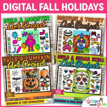 Preview of Digital Fall Crafts: Pumpkin, Disguise a Turkey, Monster, Sugar Skull on Slides