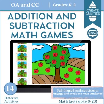 Preview of Digital Fall Math Games Addition and Subtraction