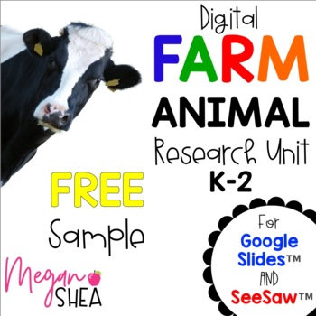 Preview of Digital Farm Animal Research for Distance Learning on Google and SeeSaw FREE