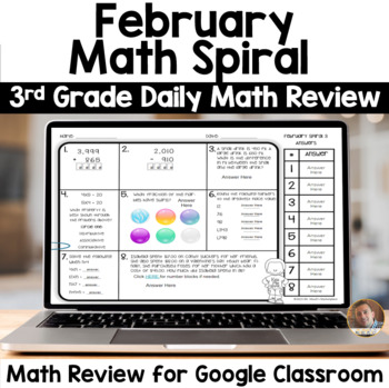 Preview of Digital February Math Spiral Review for Google Classroom: Daily Math 3rd Grade