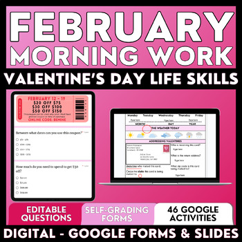 Preview of Digital - February Morning Work - Valentine's Day Life Skills - Google