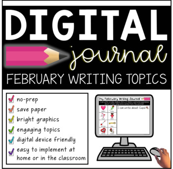 Preview of Digital February Writing Journal Prompts for K-2