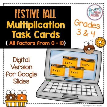 Preview of Digital Festive Fall Multiplication Flashcards for Google Slides