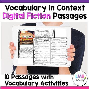 Preview of Digital Fiction Context Clues Reading Passages and Activities with Vocabulary
