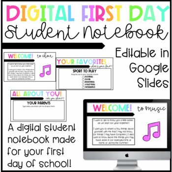Preview of Digital First Day of School Student Notebook