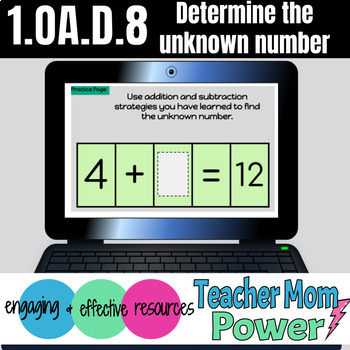 Preview of Digital First Grade Determining the Unknown/Missing Number 