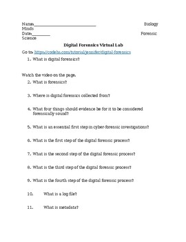 Preview of Digital Forensics Virtual Lab Webquest
