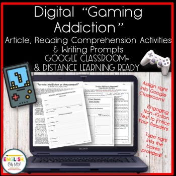 Preview of Gaming Addiction Article, Reading Comprehension & Activities | Distance Learning